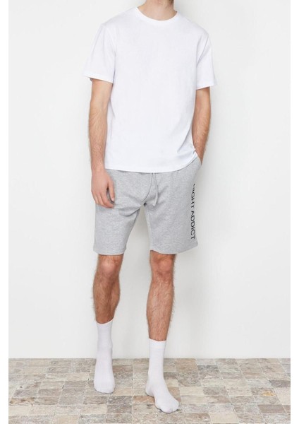 Erkek Pamuk Bisiklet Yaka Kısa Kol Baskılı Yazlık Şortlu Pijama Takımı