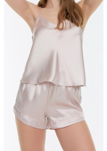 Kadın Polyester V Yaka Askılı Kol Sırt Detaylı Ip Askılı Saten Dokuma Pijama Takımı fiyatları