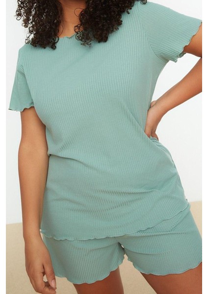Büyük Beden Kadın Polyester Karışımlı Bisiklet Yaka Kısa Kol Örme Pijama Takımı fiyatları