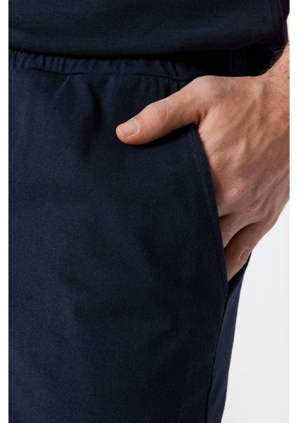 Erkek Pamuk Bisiklet Yaka Kısa Kol Örme Yazlık Şortlu Pijama Takımı