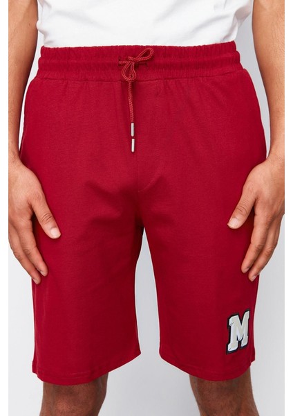 Erkek Pamuk Bisiklet Yaka Kısa Kol Ekru Nakışlı Reglan Kol Örme Şortlu Pijama Takımı