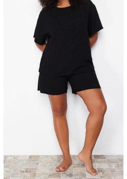 Büyük Beden Kadın Viskon Bisiklet Yaka Kısa Kol Bisiklet Yaka Dokuma Pijama Takımı modelleri