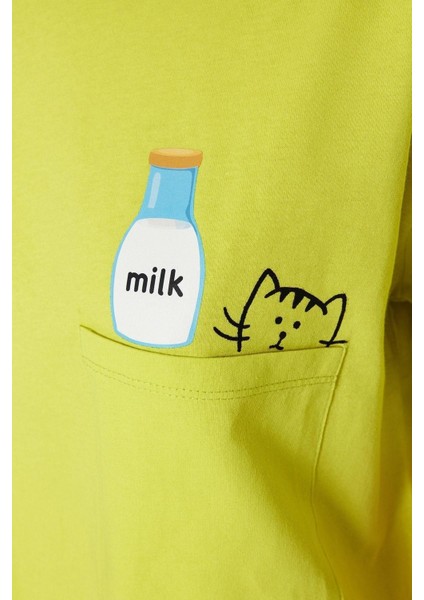 Kadın Pamuklu Bisiklet Yaka Kısa Kol Pamuklu Baskılı T-Shirt-Şort Örme Pijama Takımı indirimleri