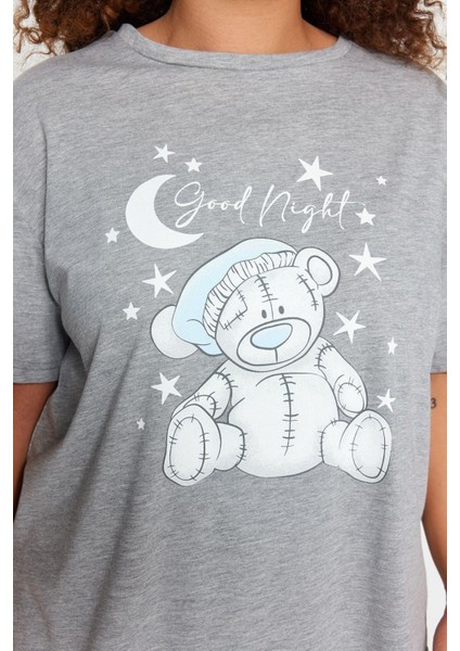 Büyük Beden Kadın Polyester Bisiklet Yaka Kısa Kol Baskılı Kareli Örme Pijama Takımı fırsatları