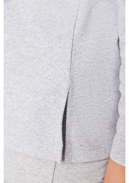 Büyük Beden Kadın Polyester Bisiklet Yaka Uzun Kol Paçaları Yırtmaçlı Örme Pijama Takımı modelleri