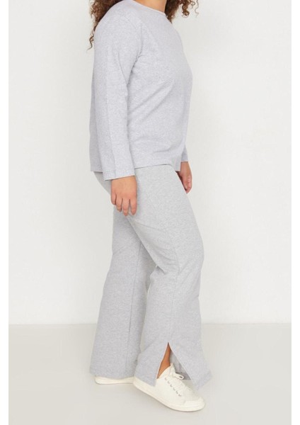 Büyük Beden Kadın Polyester Bisiklet Yaka Uzun Kol Paçaları Yırtmaçlı Örme Pijama Takımı fırsatları
