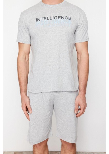 Erkek Pamuk Polyester Düğmeli Yaka Kısa Kol Regular Fit Bisiklet Yaka Örme Şortlu Pijama Takımı
