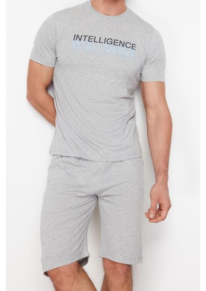 Erkek Pamuk Polyester Düğmeli Yaka Kısa Kol Regular Fit Bisiklet Yaka Örme Şortlu Pijama Takımı