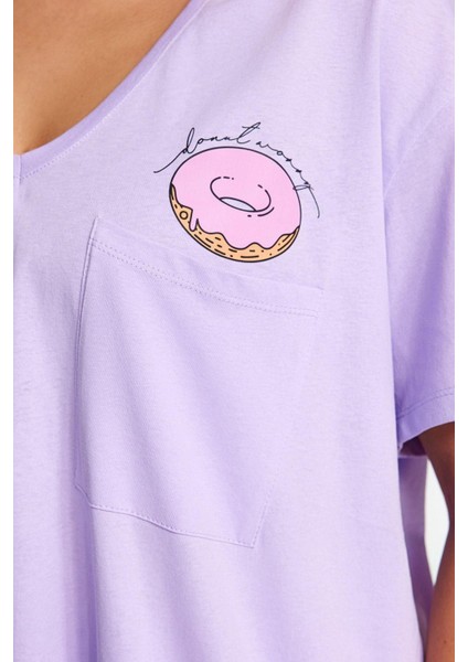 Büyük Beden Kadın Pamuklu V Yaka Kısa Kol Baskılı Cep Detaylı Örme Pijama Takımı modelleri