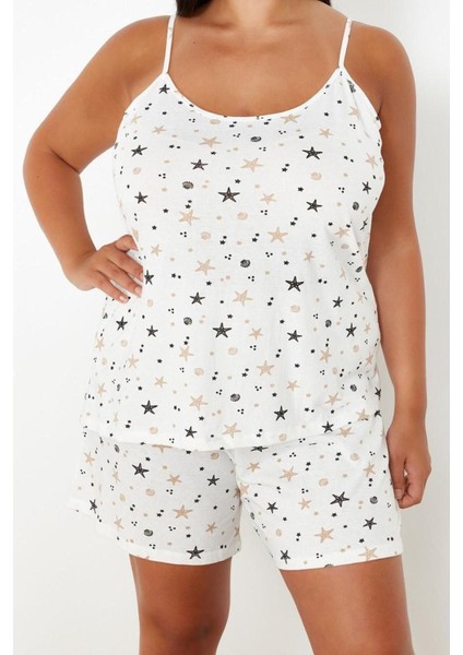 Büyük Beden Kadın Polyester U Yaka Askılı Kol Deniz Yıldızı Desenli Askılı Örme Pijama Takımı fiyatları
