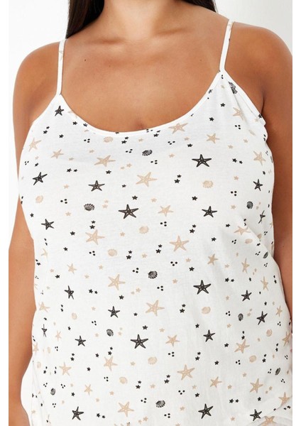 Büyük Beden Kadın Polyester U Yaka Askılı Kol Deniz Yıldızı Desenli Askılı Örme Pijama Takımı fırsatları