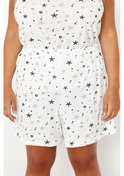 Büyük Beden Kadın Polyester U Yaka Askılı Kol Deniz Yıldızı Desenli Askılı Örme Pijama Takımı indirimleri