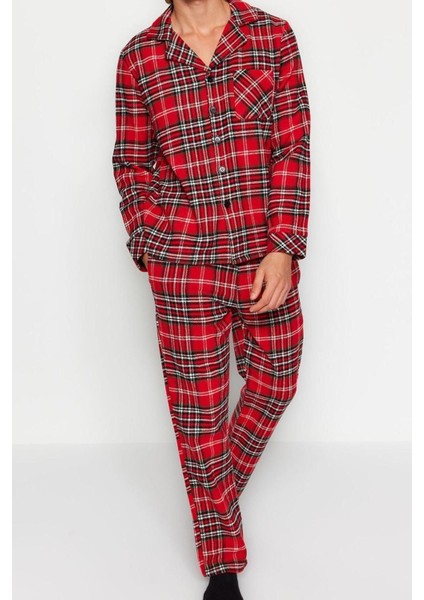 Erkek Polyester Gömlek Yaka Uzun Kol Regular Fit Ekose Dokuma Pijama Takımı