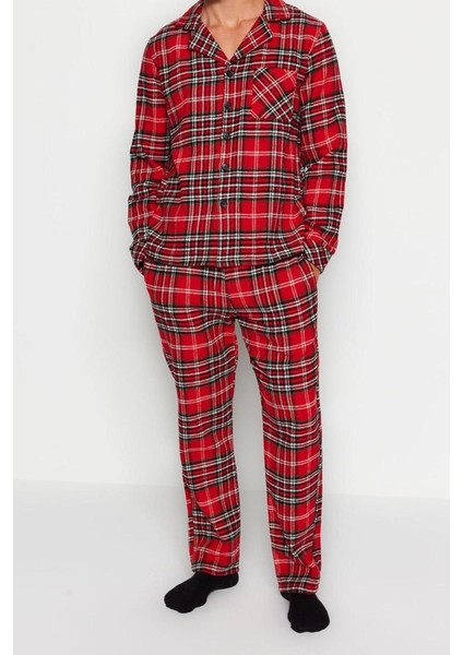 Erkek Polyester Gömlek Yaka Uzun Kol Regular Fit Ekose Dokuma Pijama Takımı