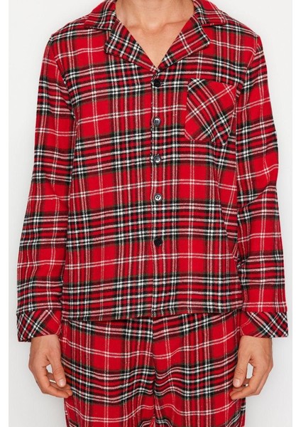 Erkek Polyester Gömlek Yaka Uzun Kol Regular Fit Ekose Dokuma Pijama Takımı