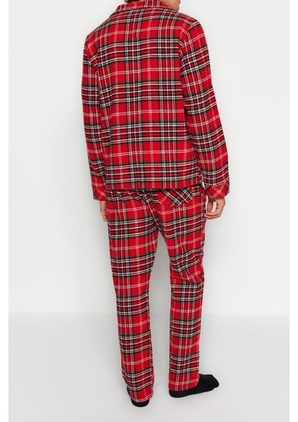 Erkek Polyester Gömlek Yaka Uzun Kol Regular Fit Ekose Dokuma Pijama Takımı