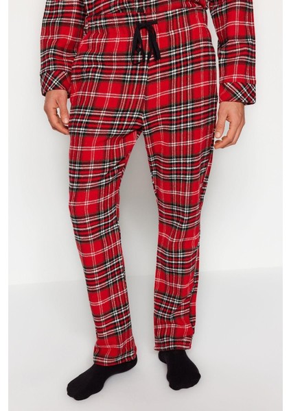 Erkek Polyester Gömlek Yaka Uzun Kol Regular Fit Ekose Dokuma Pijama Takımı