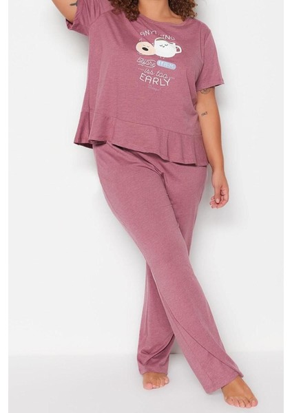 Büyük Beden Kadın Pamuk Polyester Bisiklet Yaka Kısa Kol Baskılı Kısa Kollu Örme Pijama Takımı fiyatları