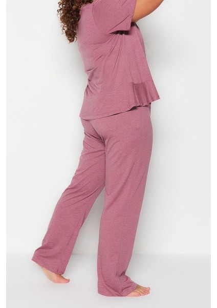 Büyük Beden Kadın Pamuk Polyester Bisiklet Yaka Kısa Kol Baskılı Kısa Kollu Örme Pijama Takımı modelleri