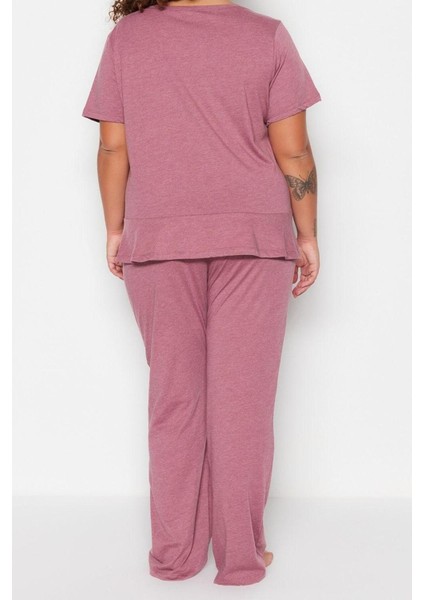Büyük Beden Kadın Pamuk Polyester Bisiklet Yaka Kısa Kol Baskılı Kısa Kollu Örme Pijama Takımı indirimleri