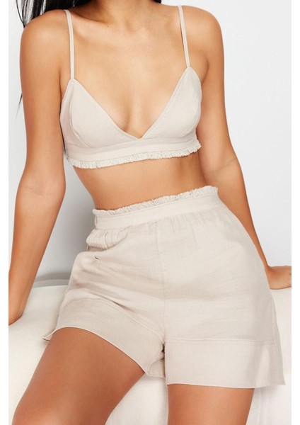 Kadın Pamuk Askılı Yaka Askılı Kol Fırfır Detaylı Ip Askılı Müslin Dokuma Pijama Takımı fiyatları