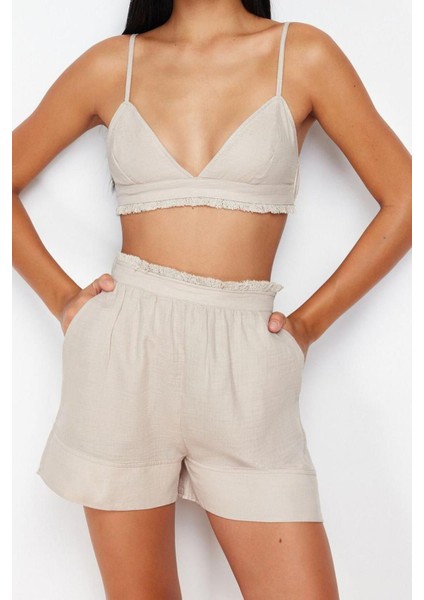 Kadın Pamuk Askılı Yaka Askılı Kol Fırfır Detaylı Ip Askılı Müslin Dokuma Pijama Takımı modelleri