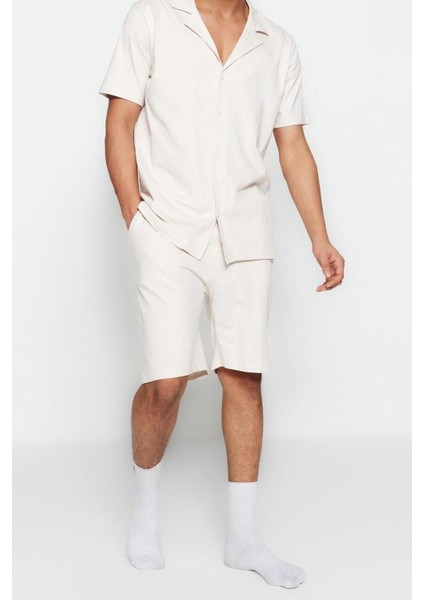Erkek Pamuk Gömlek Yaka Kısa Kol Koyu Regular Fit Apaş Yaka Şortlu Pijama Takımı