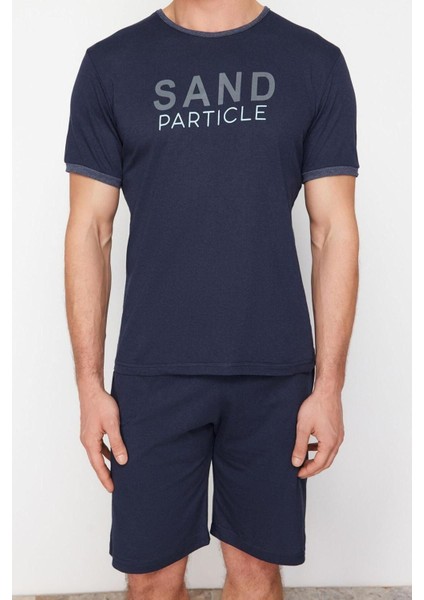 Erkek Pamuk Polyester Düğmeli Yaka Kısa Kol Bisiklet Yaka Regular Fit Örme Şortlu Pijama Takımı