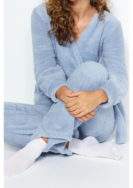 Kadın Polyester Kruvaze Uzun Kol Kruvaze Yaka Wellsoft Gömlek-Pantolon Örme Pijama Takımı modelleri