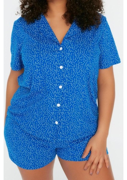 Büyük Beden Kadın Pamuklu Gömlek Yaka Kısa Kol Örme Pijama Takımı modelleri
