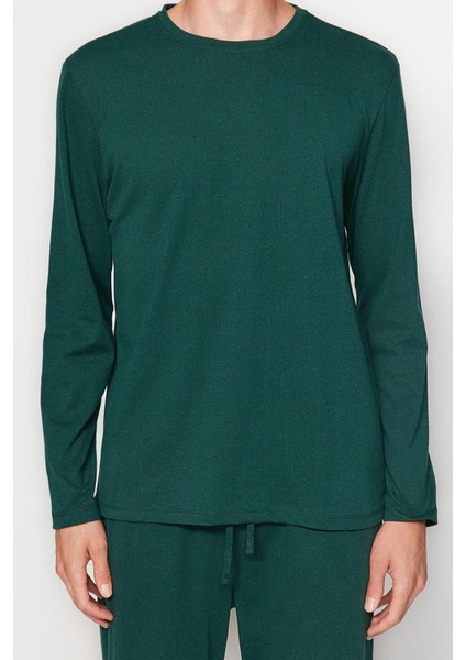 Erkek Polyester Bisiklet Yaka Uzun Kol Regular Fit Örme Pijama Takımı