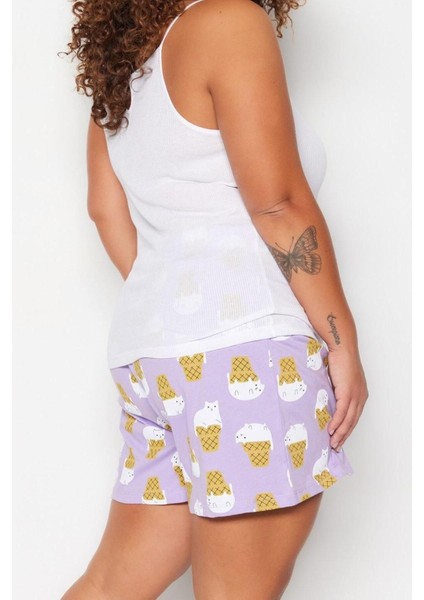 Büyük Beden Kadın Polyester Kare Yaka Askılı Kol Baskılı Askılı Örme Pijama Takımı fiyatları