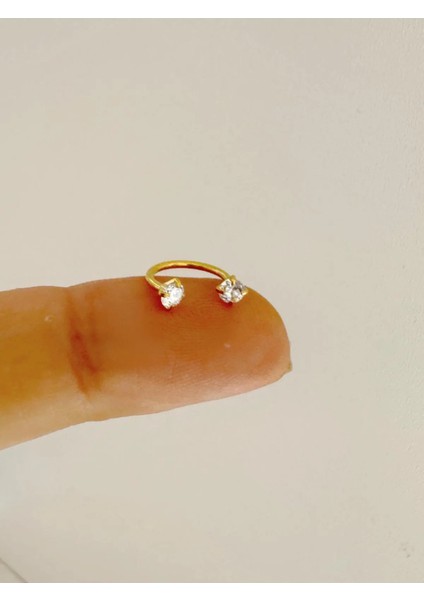 Arescollection 316L Cerrahi Çelik Iki Ucu Zirkon Taşlı Gold Renk Burun Piercingi
