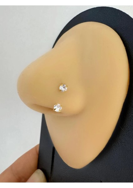 Arescollection 316L Cerrahi Çelik Iki Ucu Zirkon Taşlı Gold Renk Burun Piercingi fiyatları