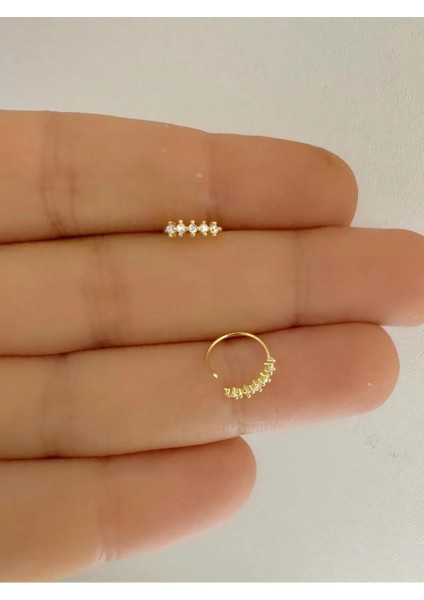 Arescollection 925 Ayar Gümüş Zirkon 5 Taşlı Zarif Halka Hızma