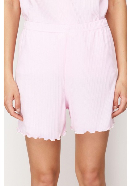Kadın Polyester Havuz Yaka Askılı Kol Kurdele Fiyonk Detaylı Ip Askılı Fitilli Örme Pijama Takımı indirimleri