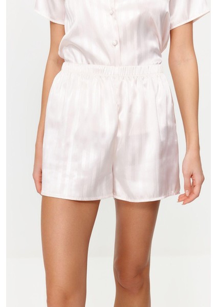 Kadın Polyester Gömlek Yaka Kısa Kol Saten Çizgili Dokuma Pijama Takımı fiyatları