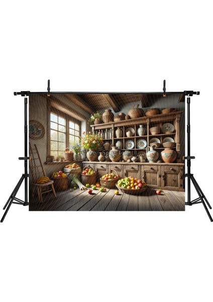 Rustik ve Doğal Mutfak Temalı Arka Plan, 200X150CM Stüdyo Fonu