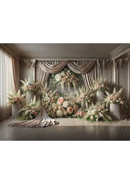 Şık Çiçek Aranjmanlı 200X150CM Stüdyo Fonu - Romantik Arka Plan