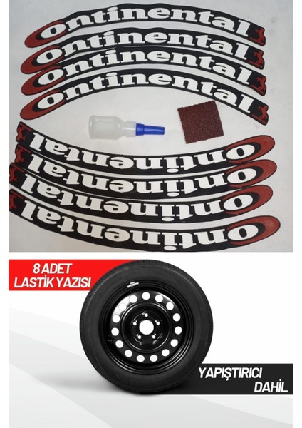Continental Motorsiklet Lastik Yazısı 2.5 cm 8 Adet Tutkal Beyaz Lastik Yanağı Sticker Arma