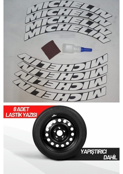 Michelin Motorsiklet Lastik Yazısı 2.5 cm 8 Adet Tutkal Beyaz Lastik Yanağı Sticker Arma