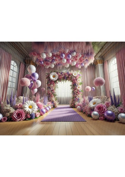Romantik Çiçek ve Balon Temalı Stüdyo Fonu, 200X150CM Arka Plan