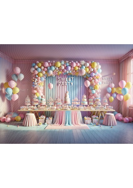 Pastel Renklerde Sweet Party Temalı 200X150CM Stüdyo Fonu Arka Plan