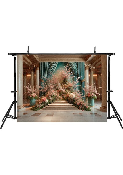 Klasik Salon ve Çiçekli Merdiven Temalı Stüdyo Fonu, 200X150CM Arka Plan