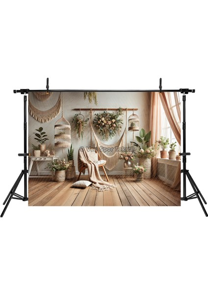 Bohem Çiçek ve Makrome Detaylı 200X150CM Stüdyo Fonu Arka Plan fiyatları