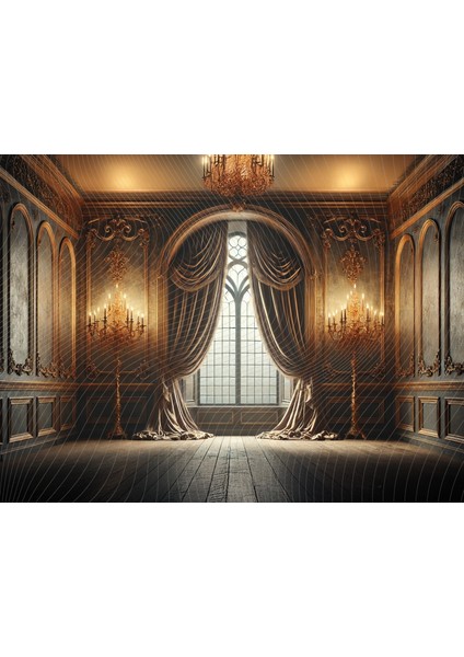Lüks Barok Salon ve Şamdanlarla Stüdyo Fonu, 200X150CM Arka Plan