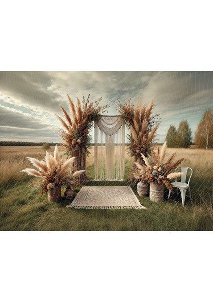 Bohem Doğa Temalı Pampas Çimi Stüdyo Fonu Arka Plan - 200X150CM