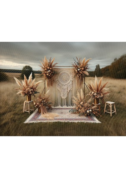 Bohem Pampas Çiçekli Stüdyo Fonu, 200X150CM Arka Plan