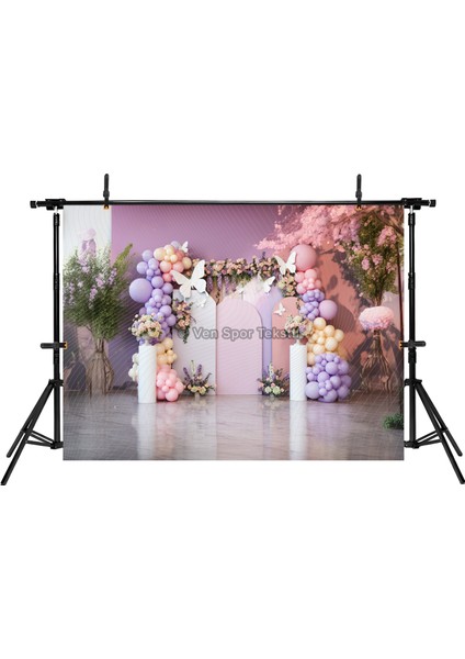Pastel Renkli Çiçek ve Balon Dekorlu Stüdyo Fonu Arka Plan - 200X150CM fiyatları