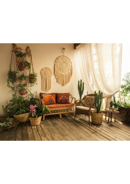 Bohem Tarzı, Makrome ve Bitki Dekorlu Stüdyo Fonu - 200X150CM Arka Plan